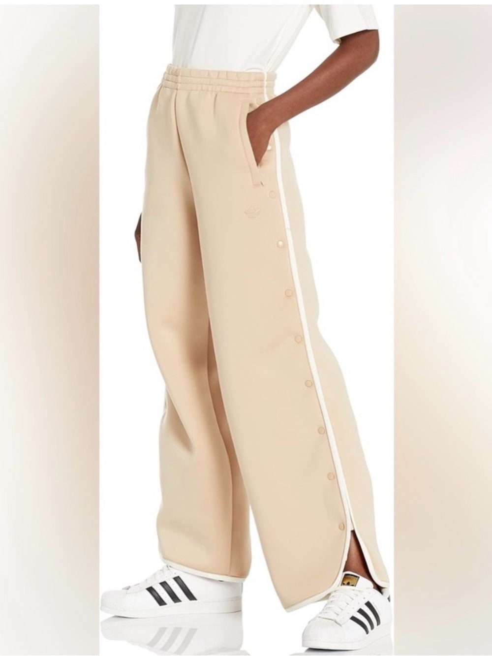 Adidas Spacer Cream Snap-Side Wide Leg Track Pants size Small